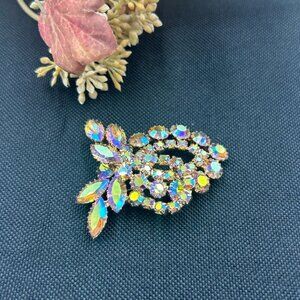 Vintage Continental Signed Blue Purple AB Rhinestone Borealis Rhinestone Brooch